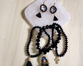 Frida Inspired Beaded Gold Plated Bracelets Set of 3 With Pair of Earrings