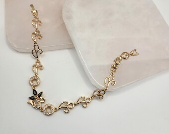 Elegant Gold Floral Women's Bracelet 8 inch Gold Laminated