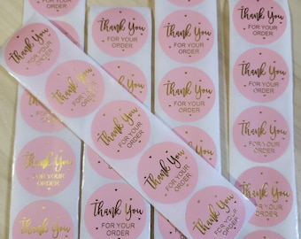 Pink And Gold Tone Thank You For Your Order Stickers 1.5 inch 100 Stickers