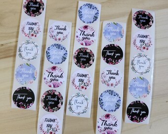 Floral Different Color Tone Thank You Stickers 1 inch 100 Stickers