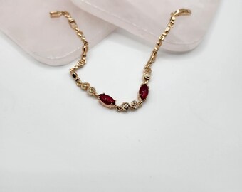 Elegant Gold and Red Women's Bracelet 7.5 inch Gold Laminated