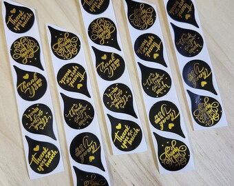 Black Drop Gold Lettering Thank You So Much Stickers 100 Stickers 1 inch