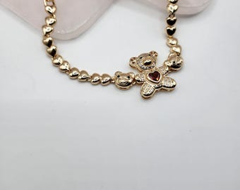 Bear Heart Gold Laminated Color Bracelet 7 inch