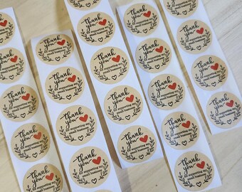 Brown Craft Style Thank You Business Stickers 1 inch 100 Stickers