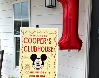 Cartel de bienvenida de cumpleaños con temática de Mickey Mouse (solo producto digital)