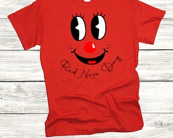 RED NOSE DAY T Shirt Non Uniform Day Primary School Boys/Girls Clothes Gift Costume Printed Text Vinyl Unisex