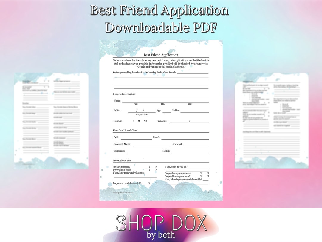 FREE Printable and Editable Best Friend Application