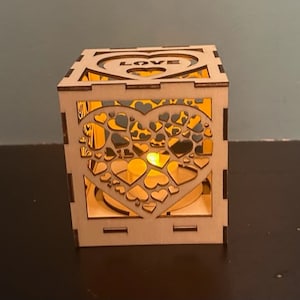 Beautiful Tea Battery Candle Holder Laser Cut hearts Lamp wood battery Tea light Lantern Votive Gift