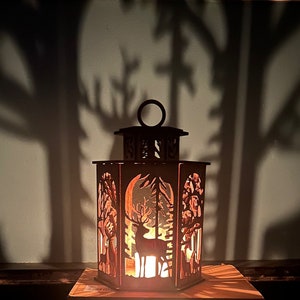 Beautiful Tea Battery Candle Holder, Laser Cut Tree & Deer Lamp wood battery Tea light Lantern Votive Gift