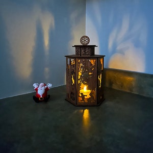Tea Battery Candle Holder, Laser Cut Tree, Deer & kids, wood battery Tea light Lantern Votive Gift