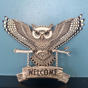 Layered Owl Mandala, Wood Welcome Sign, 3D Wall Decor