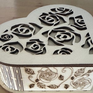 Wooden Heart shaped Jewelry box,  roses, laser cut Box , Wedding, Love, valentine heart box