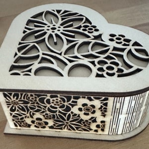 Wooden Heart shaped Jewelry box, laser cut Box , Wedding, Love, valentine heart box