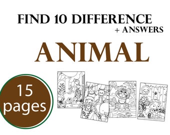 15 Zoek de verschillen - Dier, afdrukbaar voor kinderen, creatief boek afdrukbaar, spel voor kinderen