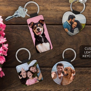 Llavero de piel con foto personalizada - Llavero personalizado con foto - Regalo personalizado para él - Llavero con foto - Piel vegana