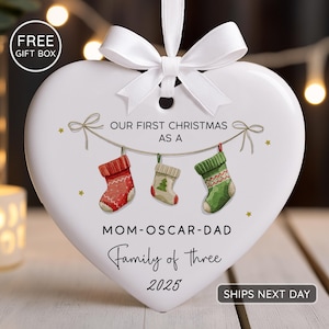 Family of Three Christmas Ornament - Family of 3 - Family Ornament - Personalized Baby's First Christmas Ornament, First Christmas Ornament