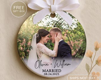 Married Ornament Photo 2025 – Newlywed Christmas Gift – Personalized Wedding Keepsake for Couple