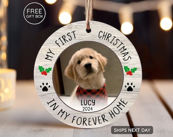 Custom Puppies First Christmas Ornament - Dog Picture Ornament - Dog's 1st Christmas Ceramic Keepsake - Pet Photo Print Ornament