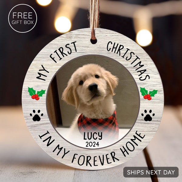 Custom Puppies First Christmas Ornament - Dog Picture Ornament - Dog's 1st Christmas Ceramic Keepsake - Pet Photo Print Ornament