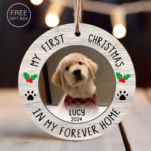 Custom Puppies First Christmas Ornament - Dog Picture Ornament - Dog's 1st Christmas Ceramic Keepsake - Pet Photo Print Ornament