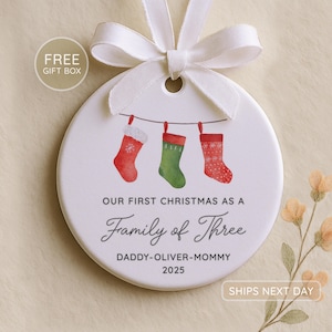Family of Three Christmas Ornament - Family of 3 - Family Ornament - Personalized Baby's First Christmas Ornament - First Christmas Ornament