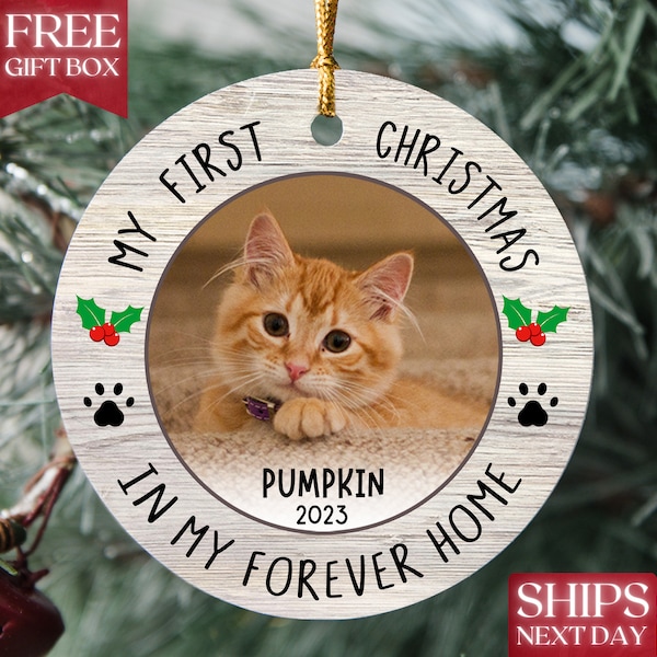 Cat First Christmas Ornament - Cat Picture Ornament - Cat's 1st Christmas Ceramic Keepsake - Pet Photo Print Ornament