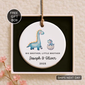 Big Brother Little Brother Ornament - Personalized Sibling First Christmas - Pregnancy Announcement - Coming Soon - Dinosaur Ornament