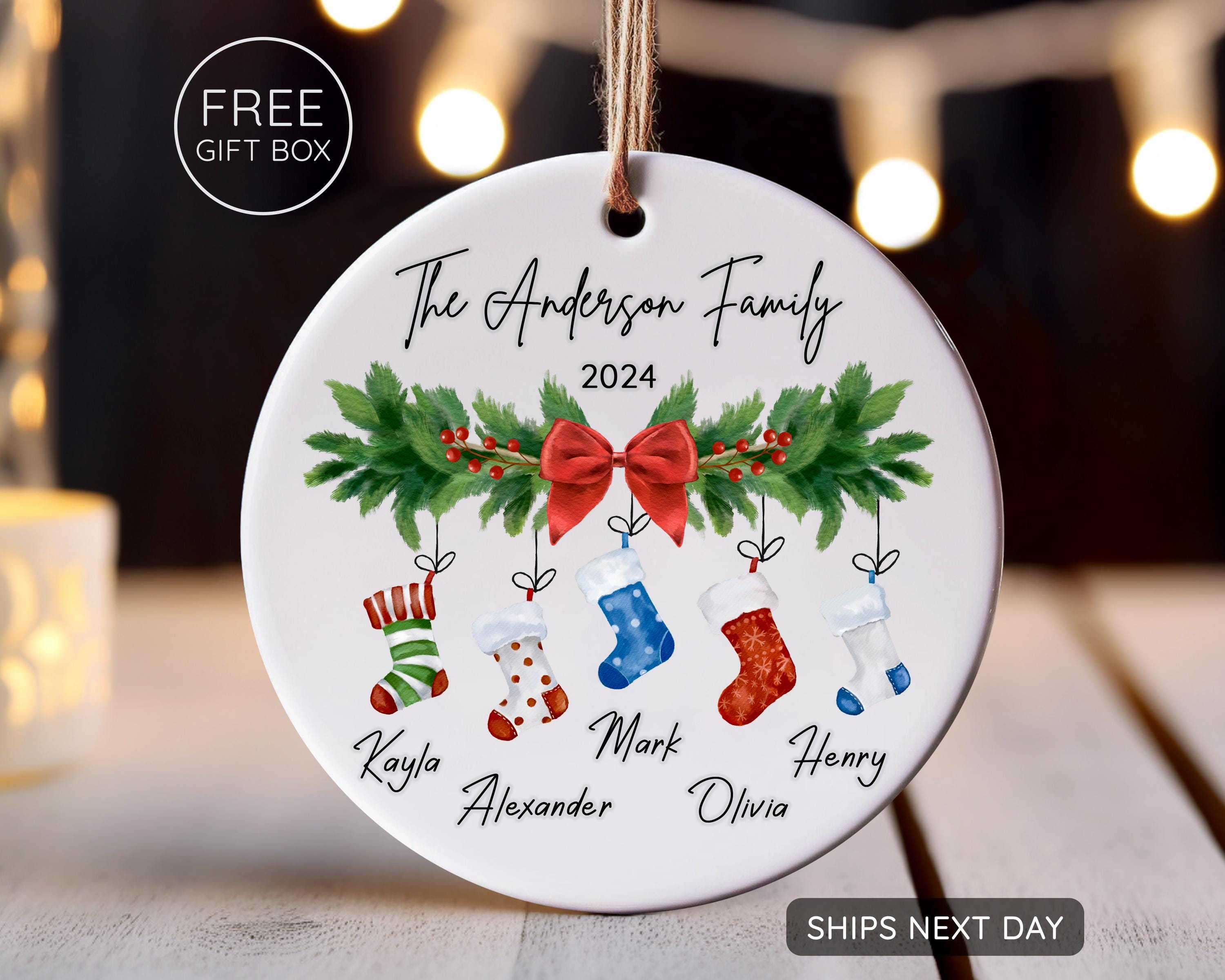 Personalized Family of 4 Ornament, Custom Family Stocking Ornament