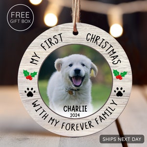 Custom Puppies First Christmas Ornament - Dog Picture Ornament - Dog's 1st Christmas Ceramic Keepsake - Pet Photo Print Ornament