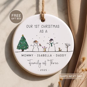 Family of Three Christmas Ornament - Family of 3 - Family Ornament - Personalized Baby's First Christmas Ornament - First Christmas Ornament