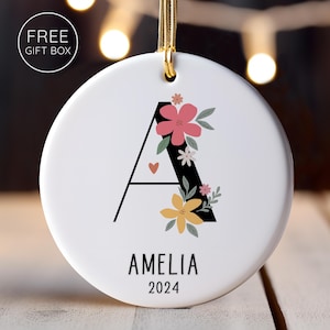 Ornamento de nome de letra - Ornamento de família 2024 - Ornamento inicial personalizado - Personalizado - Presente de Natal - Lembrança de família - Ornamento de monograma