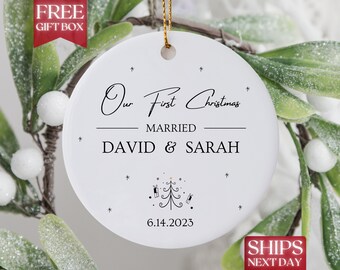 First Christmas Married Ornament 2023, Custom Wedding Ornament With Names, Wedding Gifts, Newlywed Gift, Our First Christmas Married, Xmas