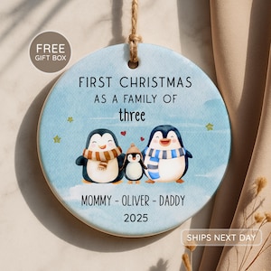 Family of Three Christmas Ornament - Personalized Family Keepsake - New Baby 2025