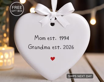 Mom Est Grandma Est Ornament, Personalized New Grandma Keepsake, Custom Pregnancy Announcement Christmas Gift, First Time Grandma Present