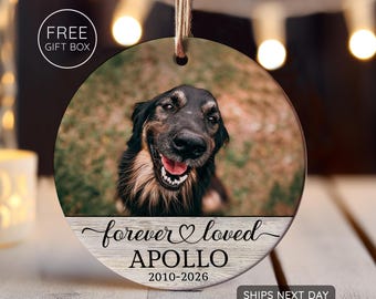 Adorno conmemorativo para perros, adorno personalizado con foto de perro, regalos conmemorativos para mascotas, adornos navideños para perros, recuerdo de la pérdida de un perro, adorno "Amado para siempre"