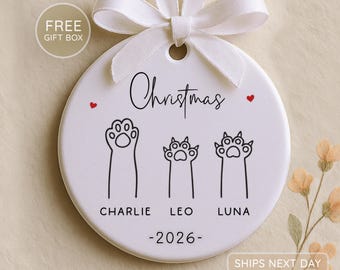 Paw Print Ornament - Custom Pet Ornament 2026 - Dog/Cat Paw Print Ornament - Personalized Dog and Cat Christmas Gift - Dog Name Keepsake