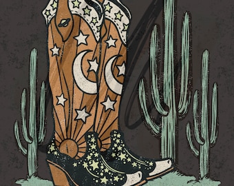 Vintage Western Boots PNG, Christian Cowboy T-shirt Design (Digital Download)