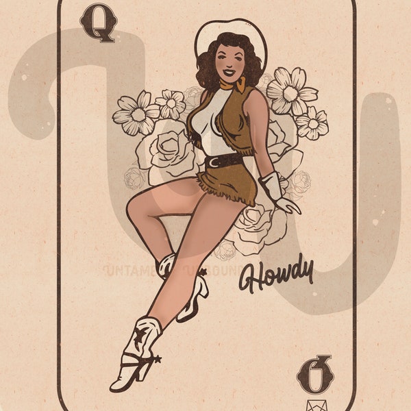 Vintage western cowgirl sublimation png digital download pinup retro valentine dtf queen of hearts playing cards