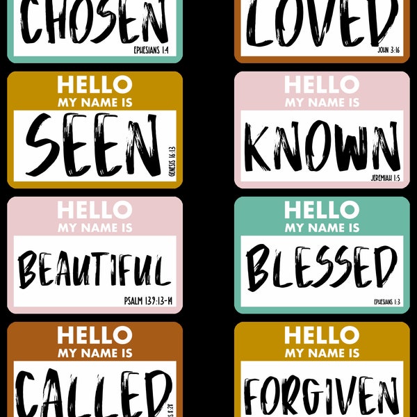 New name printable stickers Bible journaling identity Bible study Christian stickers png