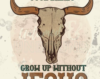 Western Christian Bull Skull PNG, Vintage Graphic Tee Design (Digital Download)