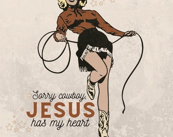 Retro Cowgirl Jesus PNG, Western Christian Sublimation Design (Digital Download)