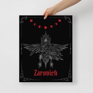 Curse of Strahd, plakat z gotyckim wampirem, grafika ścienna z herbem Zarovicha, plakat kampanii, grafika ścienna z Dungeons and Dragons