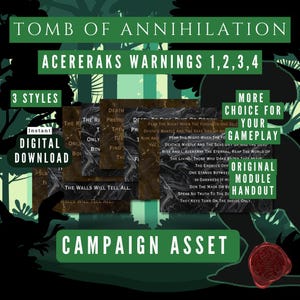 Advertencias de Acererak, La Tumba de la Aniquilación, Campaña de la Jungla de Chult, Material para Dungeon Masters, Descarga instantánea, Imprimible, Regalo de DM