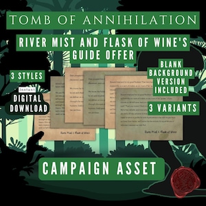 Oferta de la guía de River Mist y Flask of Wine, La Tumba de la Aniquilación, Campaña de la Jungla de Chult, Folleto para Dungeon Masters, Descarga instantánea