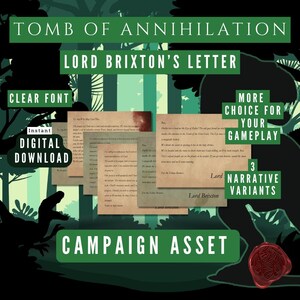Cartas de Lord Brixton, La Tumba de la Aniquilación, Campaña de la Jungla de Chult, Folleto para Dungeon Masters, Descarga instantánea, Imprimible, Regalo de DM