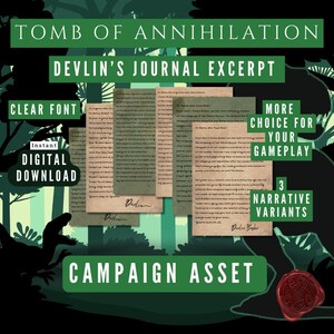 Extracto del diario de Devlins, La Tumba de la Aniquilación, Campaña de la Jungla de Chult, Folleto para Dungeon Masters, Descarga instantánea, Imprimible, Regalo de DM