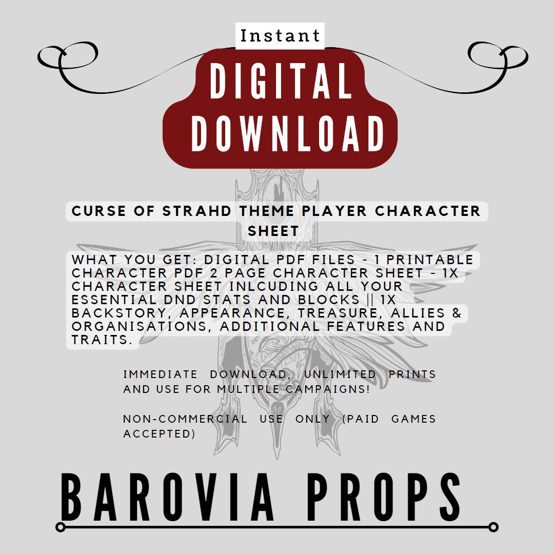 Curse of Strahd Custom Campaign Player Character Sheet for Dungeon ...