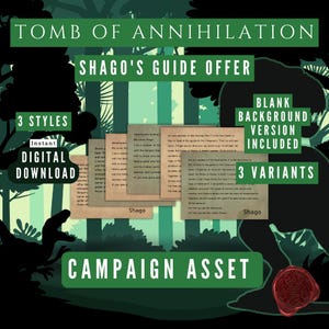 Oferta de la Guía de Shago, La Tumba de la Aniquilación, Campaña de la Jungla de Chult, Folleto de PC para Dungeon Masters, Descarga instantánea, Imprimible, Regalo de DM
