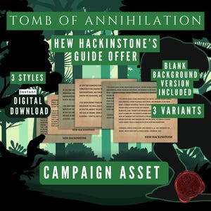 Oferta de la guía de Hew Hackinstone, La Tumba de la Aniquilación, Campaña de la Jungla de Chult, Folleto de DM para Dungeon Masters, Descarga instantánea, Imprimible