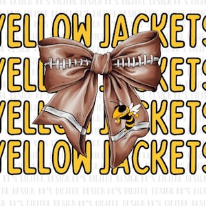 May include: A brown football-themed bow with a yellow bee graphic and the text "YELLOW JACKETS" repeated four times in yellow.